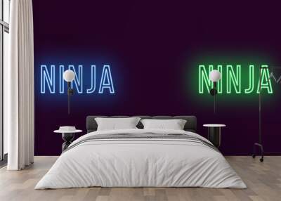 inscription of ninja in neon style. vector text Wall mural