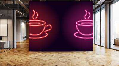 Neon cup and saucer in red and pink color Wall mural