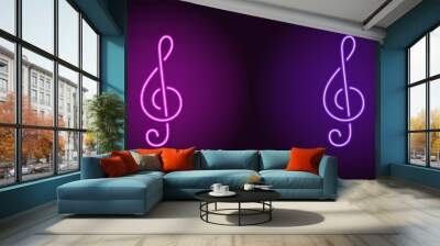 Neon icon of Purple and Violet Musical Note Wall mural