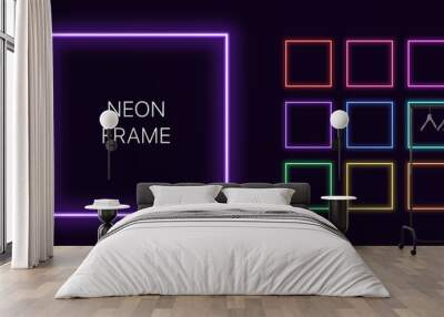 Neon monochrome square Border with copy space. Templates set Wall mural