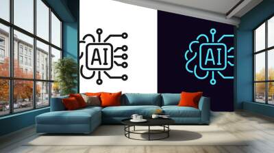 Outline AI icon. Linear artificial intelligence sign with editable stroke, digital mind Wall mural