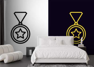 Outline medal icon, with editable stroke. Medal sign with star. First place, golden medal, sport award, top reward, winner and champion trophy, game prize and achievement, contest victory. Vector icon Wall mural