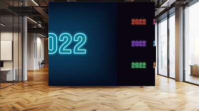 Outline neon 2022 icon. Glowing neon 2022 year sign, number set in vivid colors Wall mural