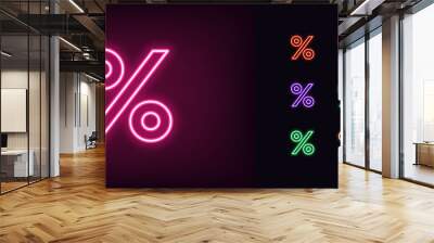 outline neon percentage icon. glowing neon percent sign, discount pictogram in vivid colors Wall mural