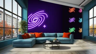 outline neon universe icon. glowing neon galaxy with stars, space universe pictogram. black hole Wall mural