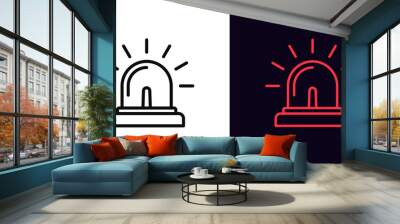 Outline siren lamp icon, with editable stroke. Emergency beacon with light rays. Police or ambulance flasher, alarm signal, emergency lamp, alert flash light, urgent warning and caution. Vector icon Wall mural