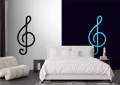 Outline treble clef icon, with editable stroke. Music note glyph, violin key pictogram. Treble clef note, classical music and melody, symphony, musical concert and performance. Wall mural