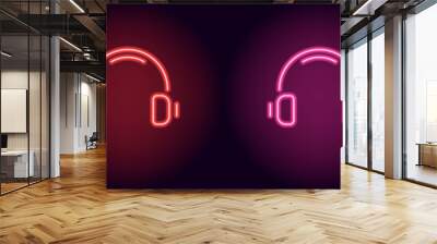 Red and pink neon headphones Wall mural