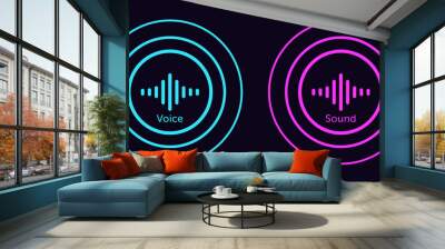 Sound wave icon for voice recognition in virtual assistant. Abstract audio wave, voice command control, round waveform Wall mural