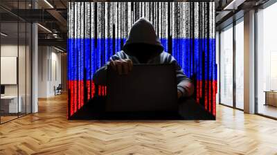 Cyber attack of a Russian hacker. War of the future, a threat from the virtual worlds. Wall mural