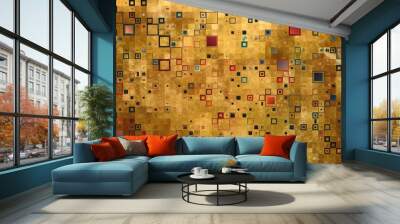 Blue and golden abstract geometric pattern, gold mosaic. Wall mural