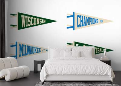 Milwaukee, Wisconsin basketball Pennant Flags Set. Vector basketball flag Icons. University USA Sport flag, isolated Wall mural