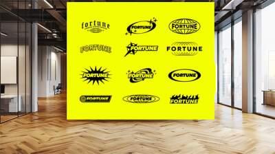 Set streetwear Fortune logo ideas for a clothing brand. Design vector typography for t-shirt streetwear clothing y2k style. Wall mural