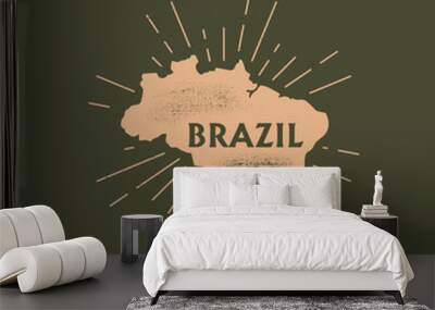 Vintage Brazil map with grunge texture and emblem. Brazil vintage print for t-shirt. Trendy Hipster design. Vector illustration Wall mural