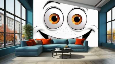 A cartoon face with big eyes and a big smile. The eyes are orange and the mouth is wide open Wall mural