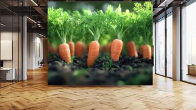 A row of carrots are growing in a field Wall mural