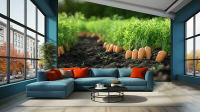 A row of carrots are growing in a field Wall mural