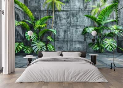 A wall with two plants on it. The plants are in a room with a lot of light Wall mural