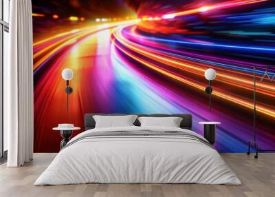 abstract speed light effect, colourful lines, vector illustration design, high-speed motion, blur effect, cable lines, style of motion Wall mural