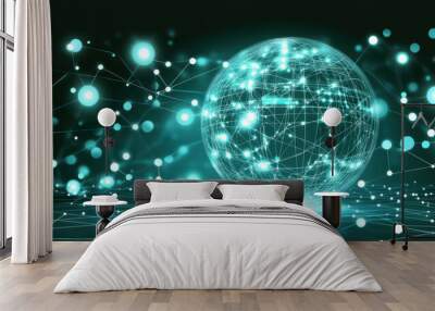 Earth globe telecommunication and data transfer networks with global internet and artificial intelligence Wall mural