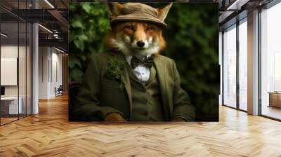 Picture a dapper fox in a tailored tweed suit, complete with a bowler hat and a monocle. Against a backdrop of English countryside, it exudes old-world charm and gentlemanly grace. Mood: refined and s Wall mural