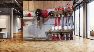 Central heating in the basement of the building. Adjustable pump and manifolds Wall mural