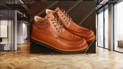 leather shoes on the wooden floor Wall mural