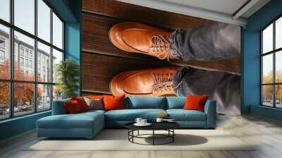 leather shoes on the wooden floor Wall mural