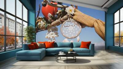 Handmade shell dream catcher. Wedding arch for the registration of the newlyweds. Wall mural