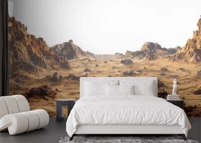 A barren desert landscape featuring rocks and sandy terrain, suitable for use in travel or adventure-themed projects Wall mural