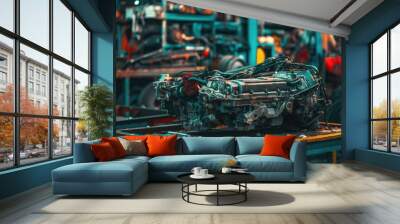 A car engine sitting on a table, great for office or workshop decor Wall mural