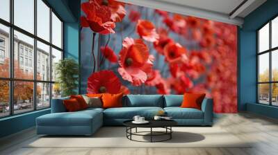 A close-up shot of vibrant red flowers, perfect for nature themes Wall mural