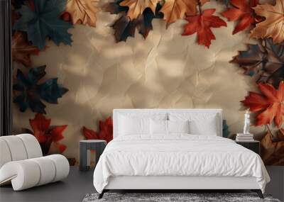 A collection of leaves arranged on a table Wall mural