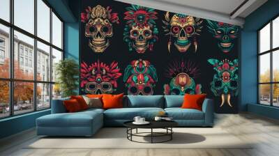 A collection of skulls with unique designs and patterns Wall mural