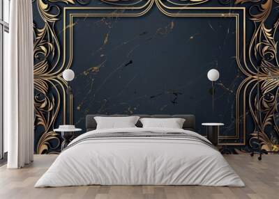 A decorative frame with a golden finish set against a deep blue background Wall mural