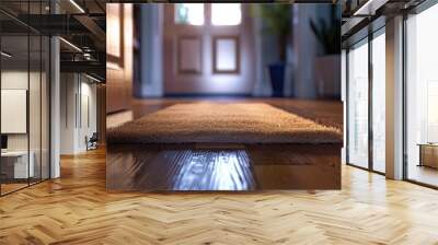 A detailed view of a rug on a wooden floor Wall mural