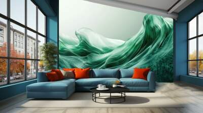 A detailed view of a wavy pattern made from green fabric, great for design and textile projects Wall mural