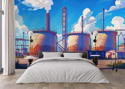 A factory with heavy smoke emissions. Suitable for environmental or industrial concepts Wall mural