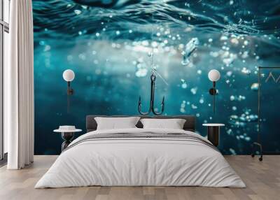 A fishing hook suspended in a body of water, awaiting a catch Wall mural