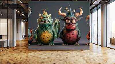 A group of colorful cartoon monsters standing together Wall mural