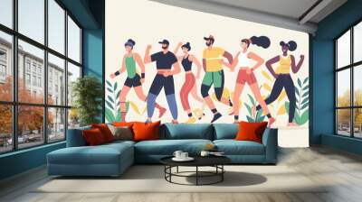 A group of people running together, suitable for sports or teamwork concepts Wall mural