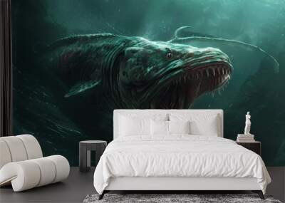 A large fish with its mouth open underwater, suitable for aquatic themes Wall mural