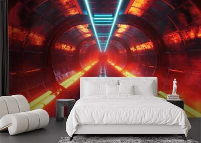 A long dark tunnel with benches in the middle, great for use as a background or atmospheric element Wall mural