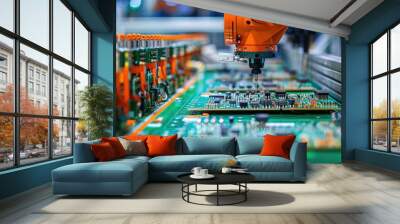 A machine is being assembled on a circuit board, ready for use Wall mural