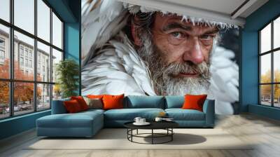 A man wearing a white feather hat. Suitable for fashion or costume design projects Wall mural