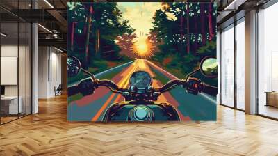 A motorcycle driving down a winding road Wall mural