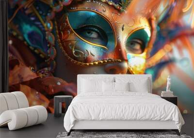 A person wearing a colorful carnival mask. Suitable for festive concepts Wall mural