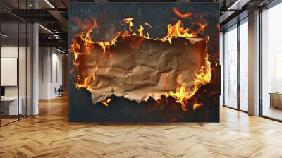 A piece of brown paper is on fire. Suitable for concepts related to danger and destruction Wall mural