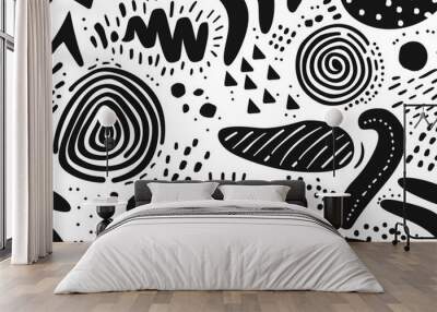 A simple illustration of various geometric shapes in black and white Wall mural