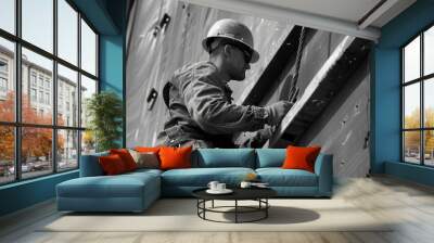 A striking image of a construction worker in black and white. Perfect for industrial and business concepts Wall mural